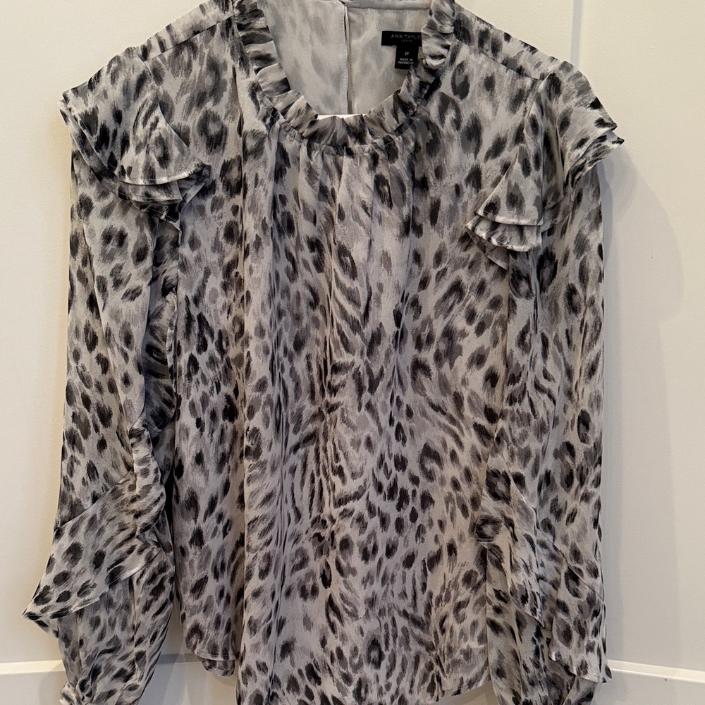Ann Taylor Black and Gray Leopard Print Blouse